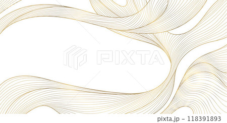 Vector art deco golden on white line wave background. Luxury abstract elegant flow Japanese illustration, premium sea curve template. Vector art deco golden on white line wave background. Luxury abstract elegant flow Japanese illustration, premium sea curve template. 118391893
