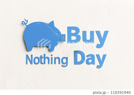 Blue papercut text Buy Nothing Day on light background 118391940