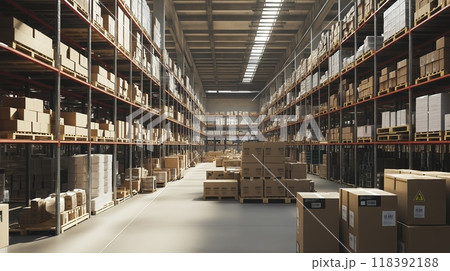Warehouse with high shelves 118392188