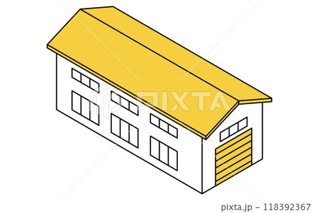 町工場・倉庫などの建物、シンプルな線画のアイソメトリックイラスト 118392367