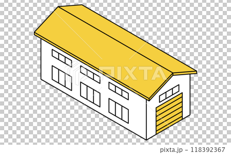 町工場・倉庫などの建物、シンプルな線画のアイソメトリックイラスト 118392367