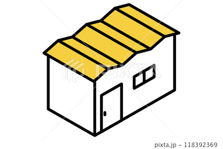 物置などの小さなプレハブ小屋、シンプルな線画のアイソメトリックイラスト 118392369