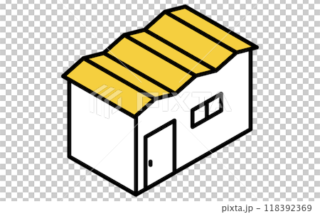物置などの小さなプレハブ小屋、シンプルな線画のアイソメトリックイラスト 118392369