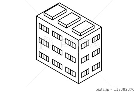 3階建てのオフィスビル、シンプルな線画のアイソメトリックイラスト 3階建てのオフィスビル、シンプルな線画のアイソメトリックイラスト 118392370