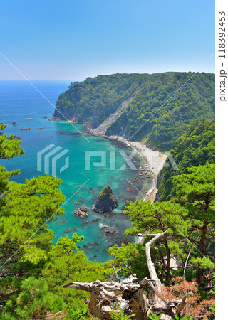 東北・鵜ノ巣断崖・断崖に突き出た位置にある南側の展望台から御殿崎を望む・岩手県田野畑村(4) 118392453