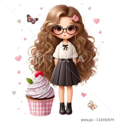 3D girl with cupcake 118392674
