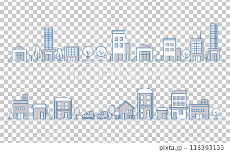 Cityscape illustration set Office and residential areas Horizontal Cityscape illustration set Office and residential areas Horizontal 118393133
