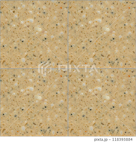 Quartz beige square seamless ceramic mosaic tile and pattern useful as background or texture 118393884