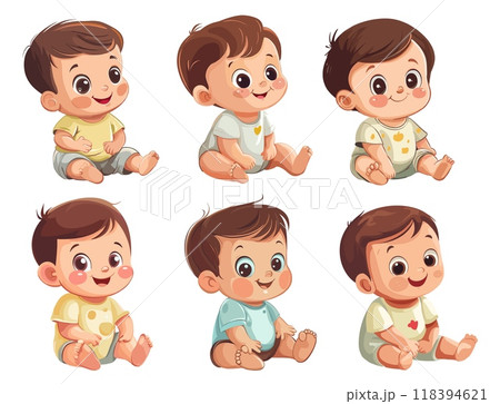 Cartoon babies. Toddler characters, cute child happy sitting little infant boy, baby set vector illustration 118394621