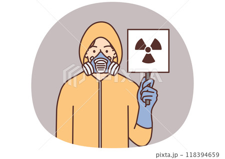 Man in uniform show sign of radiation Man in uniform show sign of radiation 118394659
