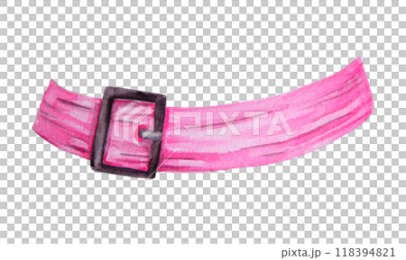 Pink belt, headband, witch hat decoration, women's headdress. Tied ribbon. Watercolor hand drawn cut and isolated clip art. Clothing item, accessory tied knot, belt. Element of clothes. 118394821