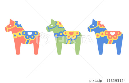 北欧風イラスト・ダーラナホース(赤・緑・青ver.) 118395124