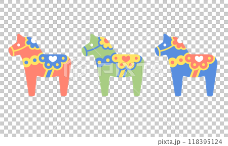 北欧風イラスト・ダーラナホース(赤・緑・青ver.) 118395124