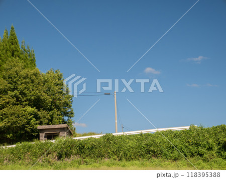 爽やかな青空と小屋のある山道（近影ver.） 118395388
