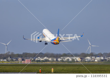 Passenger plane taking off from the runway, Schiphol, Amsterdam, The Netherlands Passenger plane taking off from the runway, Schiphol, Amsterdam, The Netherlands 118395531