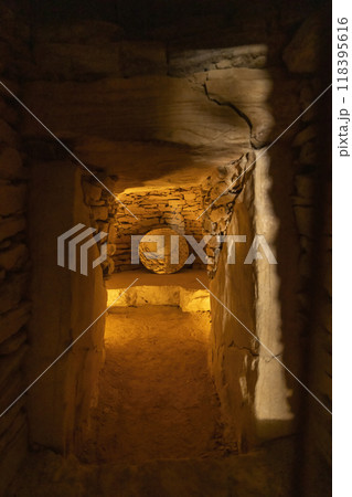 Interior of dolmen de El Romeral, UNESCO site, Antequera, Spain Interior of dolmen de El Romeral, UNESCO site, Antequera, Spain 118395616
