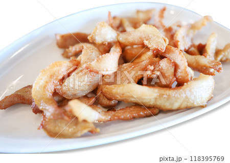 Top view of Deep fried dried pork, focus selective Top view of Deep fried dried pork, focus selective 118395769