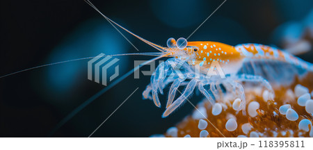 Macro Shot of a Transparent Shrimp for Marine Photography, Ocean Aquatic Life Underwater Exploration 118395811