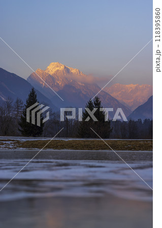 Winter landscape near village Bovec, Triglavski national park, Slovenia Winter landscape near village Bovec, Triglavski national park, Slovenia 118395860