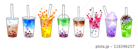 Bubble Tea watercolor illustrations set Bubble Tea watercolor illustrations set 118396257