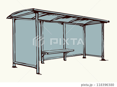 Vector drawing. Canopy of a transport stop Vector drawing. Canopy of a transport stop 118396380