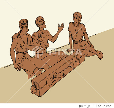 Paul and Silas in prison. Vector drawing 118396462