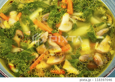 Mushroom spinach soup with spices. 118397046