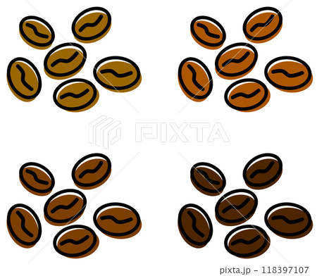 焙煎で美味しい珈琲になるコーヒー豆のイラスト 118397107