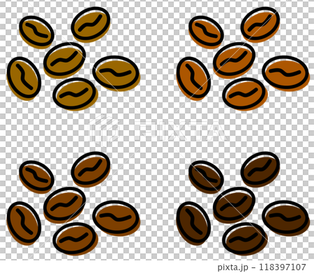 焙煎で美味しい珈琲になるコーヒー豆のイラスト 118397107