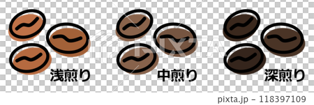 焙煎で美味しい珈琲になるコーヒー豆のイラスト 焙煎で美味しい珈琲になるコーヒー豆のイラスト 118397109