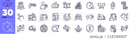 Chemistry lab, Business idea and Qr code line icons pack. Chemistry beaker, Report document, Vitamin h1 web icon. Smartphone waterproof, Buildings, Quickstart guide pictogram. Auction. Vector Chemistry lab, Business idea and Qr code line icons pack. Chemistry beaker, Report document, Vitamin h1 web icon. Smartphone waterproof, Buildings, Quickstart guide pictogram. Auction. Vector 118398007