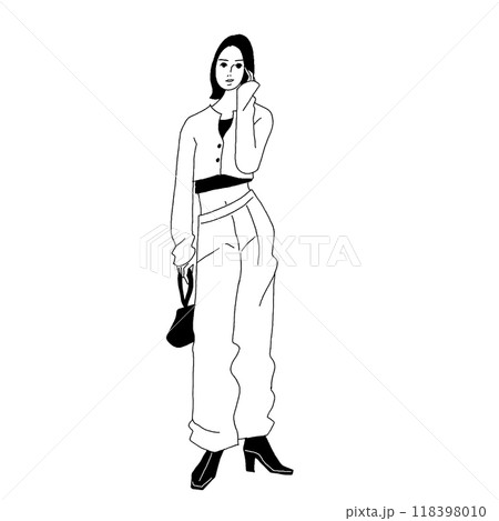 おしゃれな女性のベクター線画 118398010