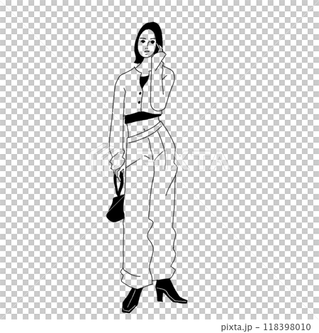 Vector line drawing of a fashionable woman 118398010