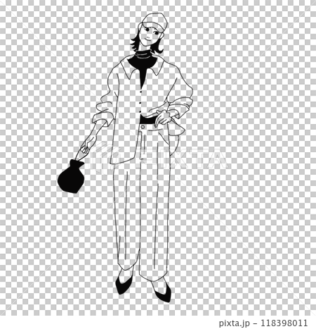 Vector line drawing of a fashionable woman Vector line drawing of a fashionable woman 118398011