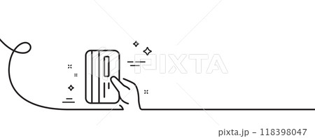 Credit card line icon. Continuous one line with curl. Hold Banking Payment card sign. ATM service symbol. Payment card single outline ribbon. Loop curve pattern. Vector 118398047