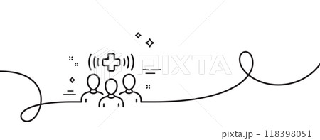 Medical staff line icon. Continuous one line with curl. Hospital patients sign. Healthcare medicine symbol. Medical staff single outline ribbon. Loop curve pattern. Vector 118398051