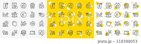 Outline Online test, Rise price and Online job line icons pack for web with Refresh like, Insurance medal, Refrigerator line icon. Laptop, Chemistry lab, Route pictogram icon. Vector 118398053