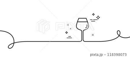 Wine glass line icon. Continuous one line with curl. Bordeaux glass sign. Bordeaux glass single outline ribbon. Loop curve pattern. Vector Wine glass line icon. Continuous one line with curl. Bordeaux glass sign. Bordeaux glass single outline ribbon. Loop curve pattern. Vector 118398073