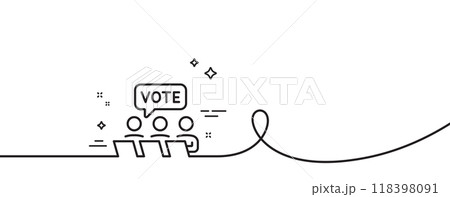 Online Voting line icon. Continuous one line with curl. Internet vote sign. Web election symbol. Online Voting single outline ribbon. Loop curve pattern. Vector Online Voting line icon. Continuous one line with curl. Internet vote sign. Web election symbol. Online Voting single outline ribbon. Loop curve pattern. Vector 118398091