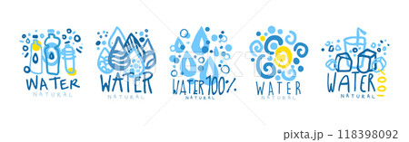 Natural Water and Blue Liquid Label and Sticker Design Vector Set Natural Water and Blue Liquid Label and Sticker Design Vector Set 118398092