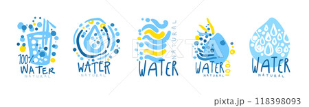 Natural Water and Blue Liquid Label and Sticker Design Vector Set Natural Water and Blue Liquid Label and Sticker Design Vector Set 118398093