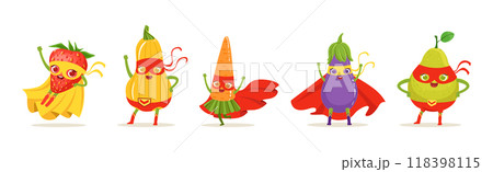 Superhero Fruit and Vegetables In Masks And Capes Vector Set 118398115
