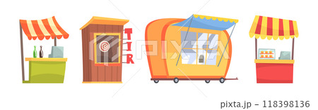 Street Stall and Retail Shopping Kiosk Vector Set Street Stall and Retail Shopping Kiosk Vector Set 118398136