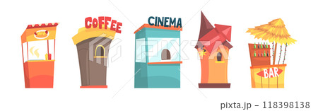 Street Stall and Retail Shopping Kiosk Vector Set 118398138