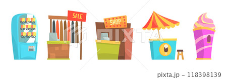 Street Stall and Retail Shopping Kiosk Vector Set Street Stall and Retail Shopping Kiosk Vector Set 118398139