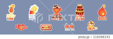 Trendy Sticker and Patch with Cool Inscription Vector Set Trendy Sticker and Patch with Cool Inscription Vector Set 118398141
