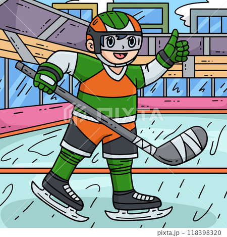 Ice Hockey Player Raising Thumbs Up Colored Ice Hockey Player Raising Thumbs Up Colored 118398320