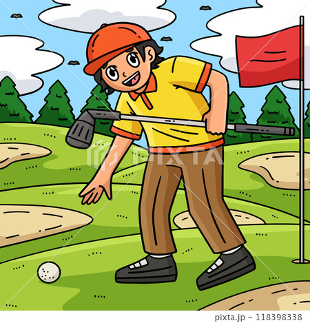 Golf Golfer Picking Up Ball Colored Cartoon Golf Golfer Picking Up Ball Colored Cartoon 118398338