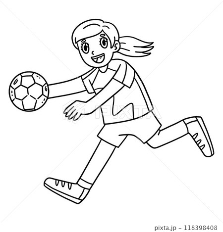 Female Handball Player Running with Ball Isolated Female Handball Player Running with Ball Isolated 118398408