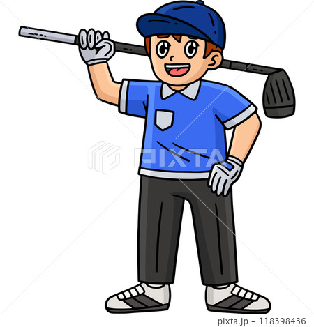 Golf Golfer with Club Cartoon Colored Clipart Golf Golfer with Club Cartoon Colored Clipart 118398436